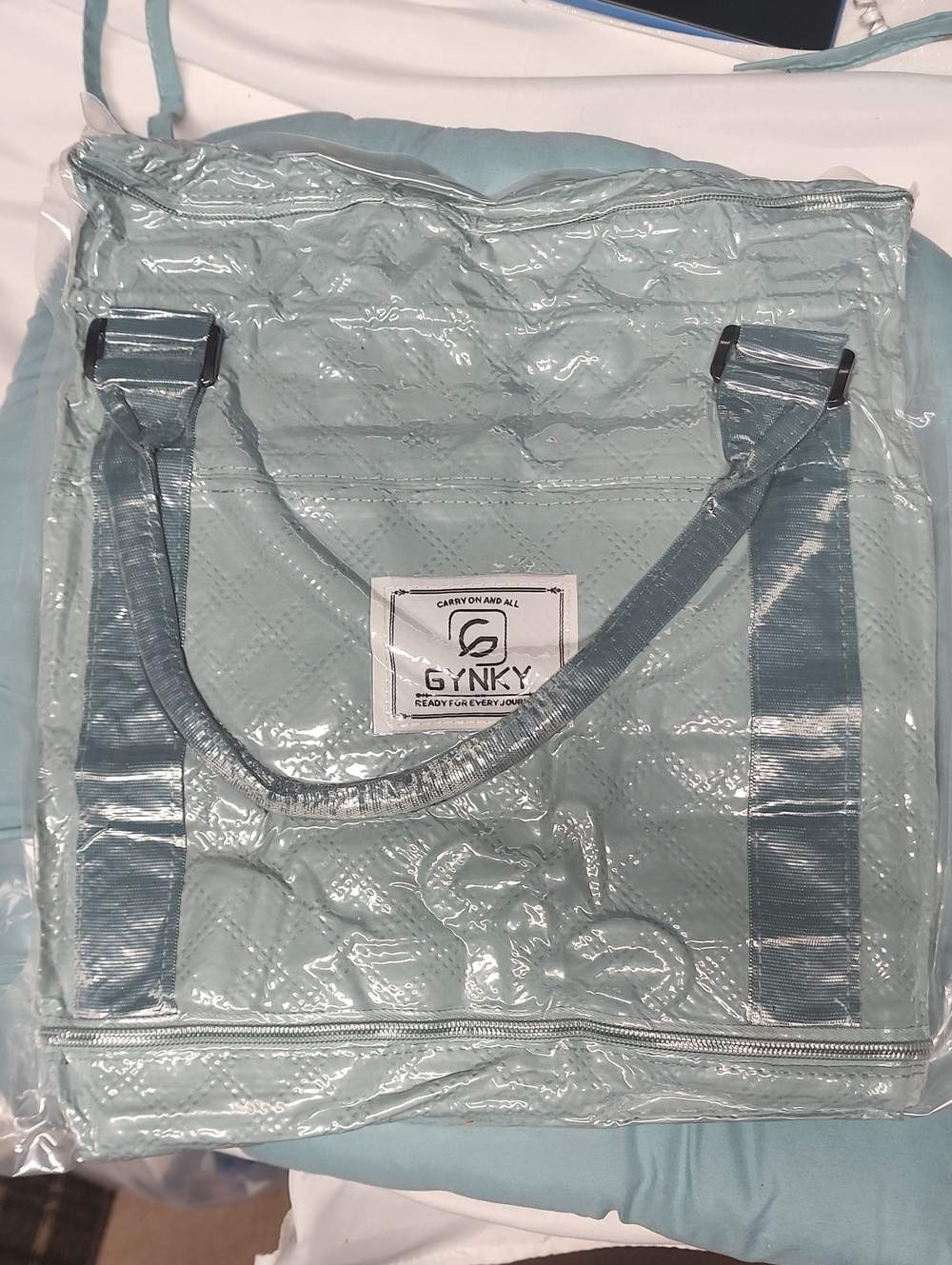 Clear Quilted Tote Bag in Light Blue/Teal